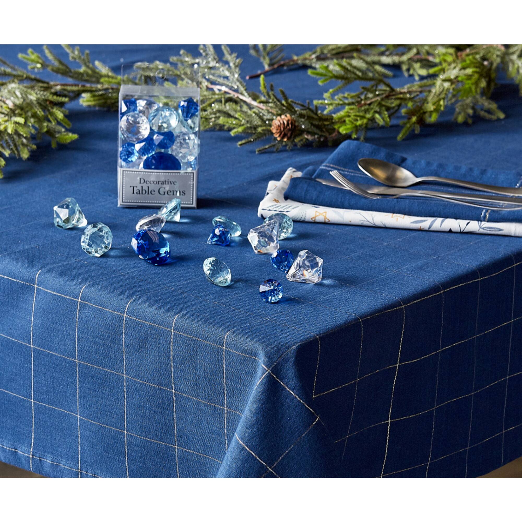Blue Metallic Windowpane Tablecloth 60" x 120"